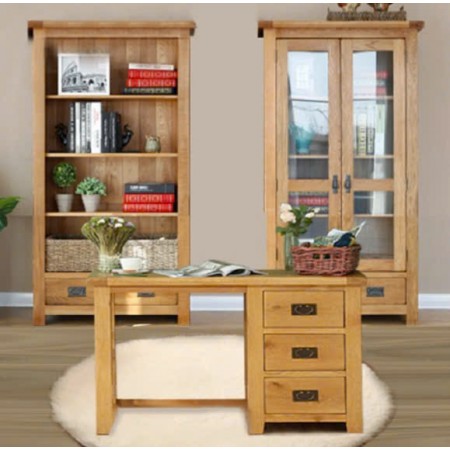 Rustic Oak - 90cm : Kệ 2 Cánh Kính Gỗ Sồi + 2 Ngăn Kéo